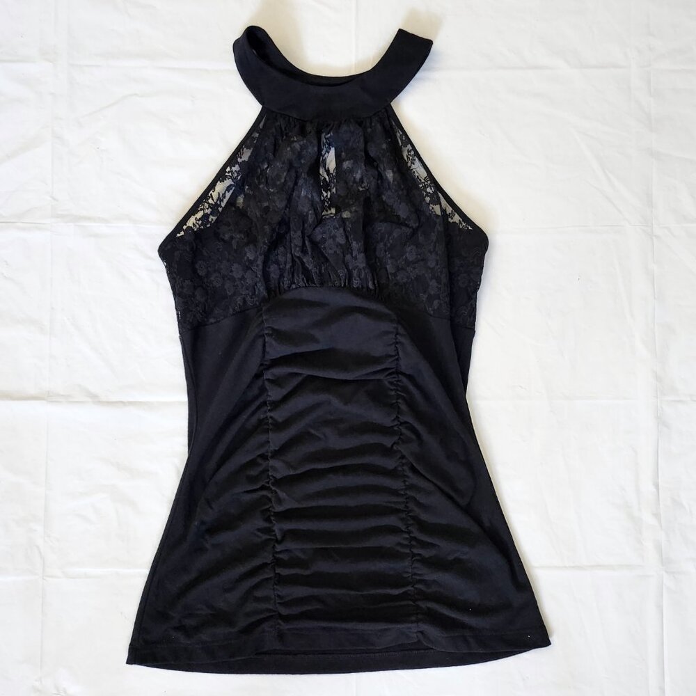Mandee Black Halter with Sheer Lace Top, Med
